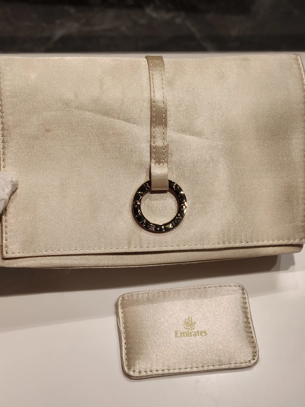 Bvlgari x Emirates Champagne Gold Satin Amenity/Makeup Pouch Bag